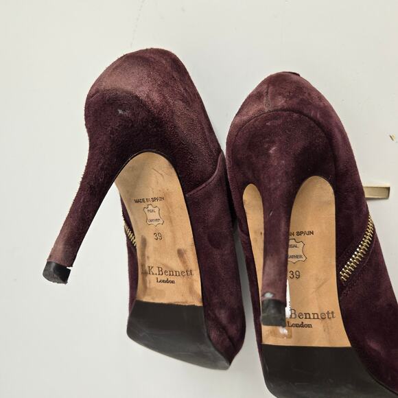 LK Bennett Doris Ankle Zip Booties Stiletto Suede Burgundy Women 39 EU - Picture 8 of 9